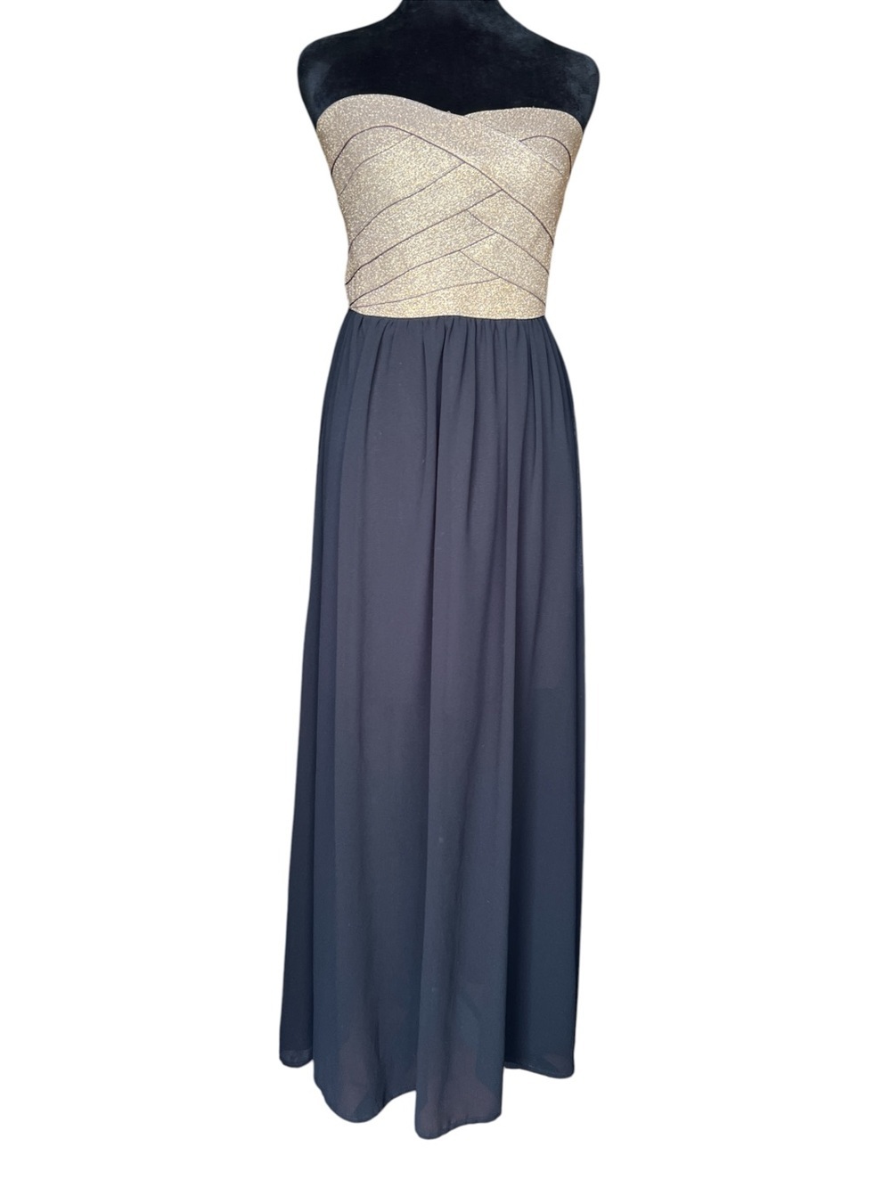 Vintage Arden B Size M Black Gold Metallic Strapless Bandage Bodice Maxi Dress